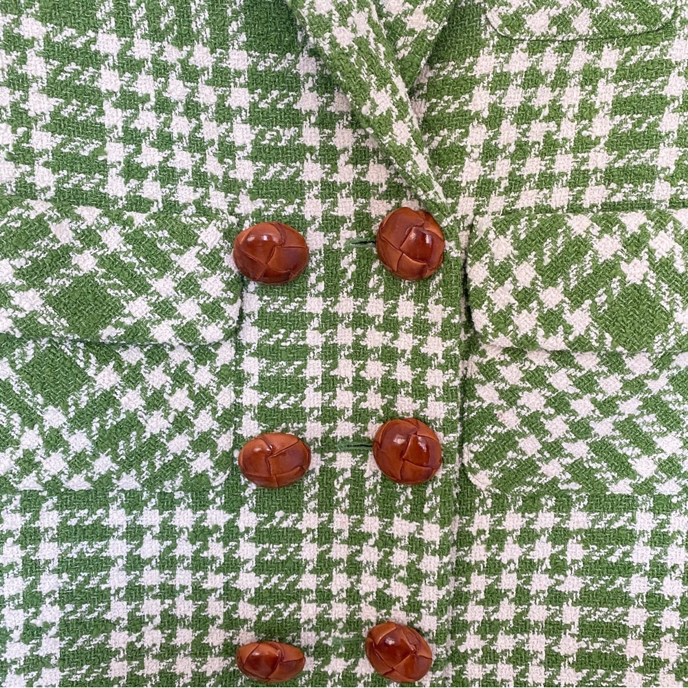 Smythe green white Fern Plaid double breasted coat - Picture 4 of 7